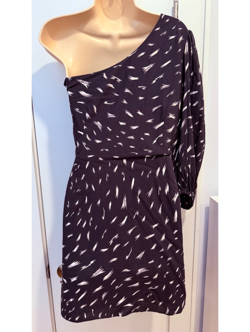 IRO Experience One-Shoulder Black and White Mini Dress